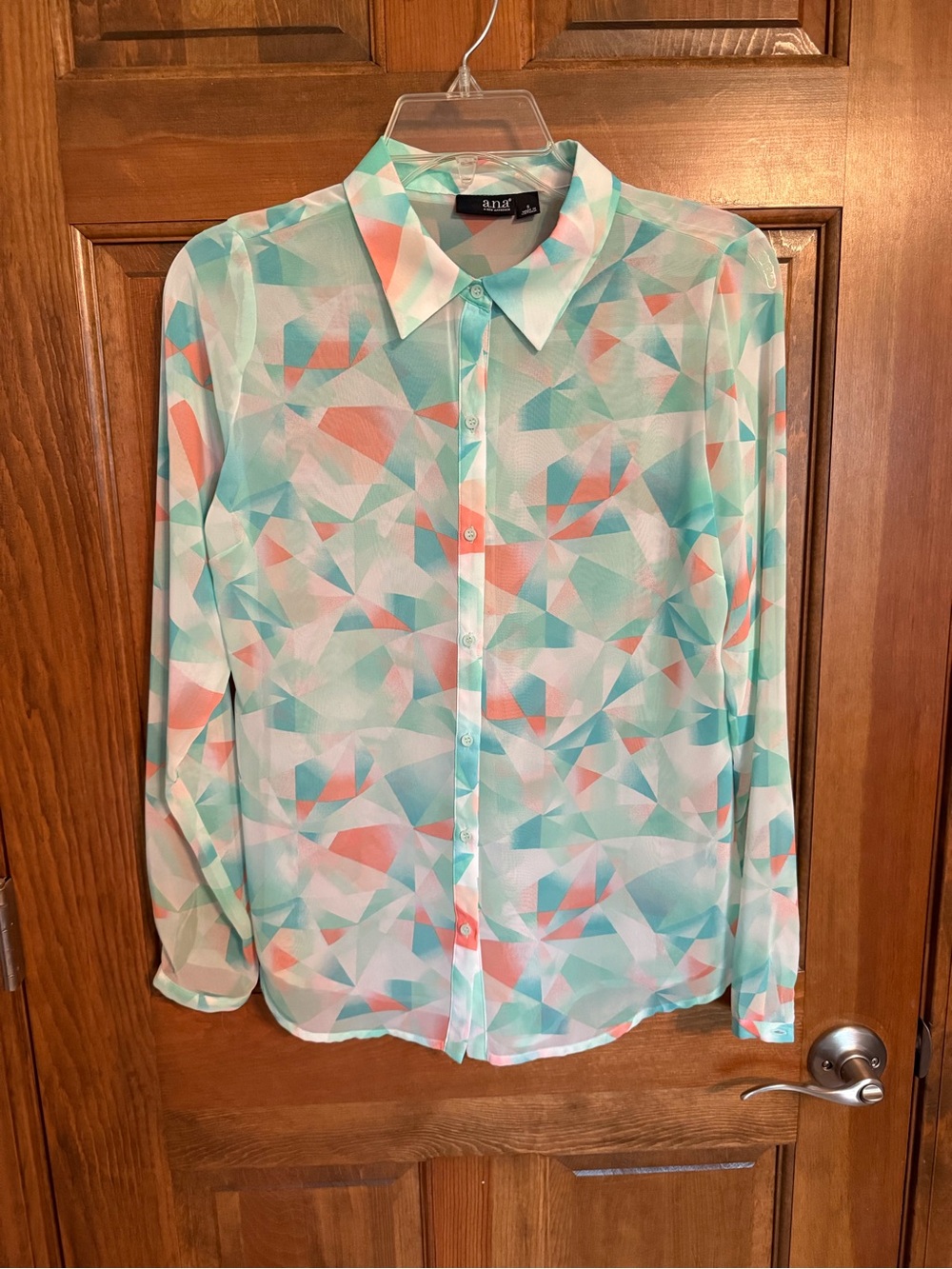 a.n.a Mint and Coral Geometric Button-Up Shirt